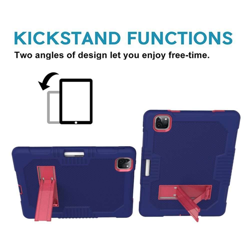 For iPad Pro 12.9 inch (2018/2020) Contrast Color Robot Shockproof Silicone + ... (Navy Blue Rose)