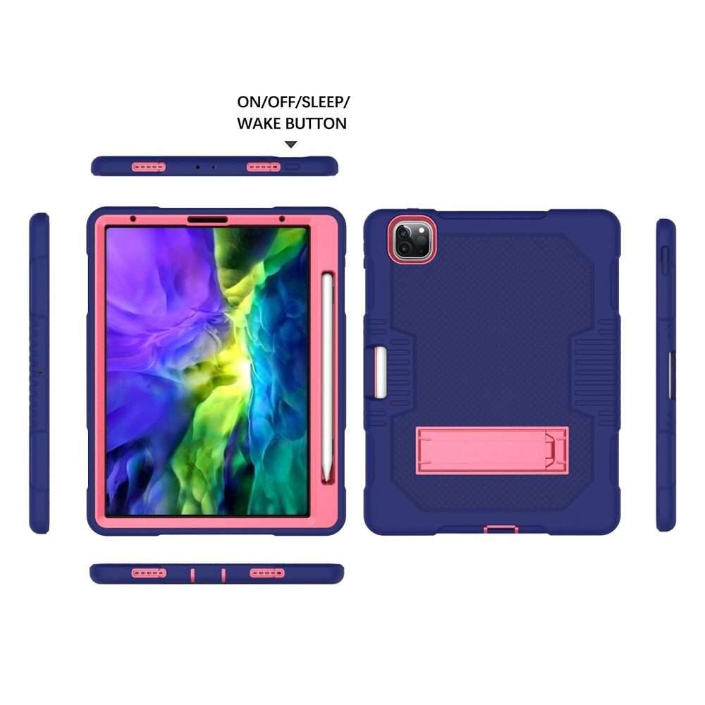 For iPad Pro 12.9 inch (2018/2020) Contrast Color Robot Shockproof Silicone + ... (Navy Blue Rose)