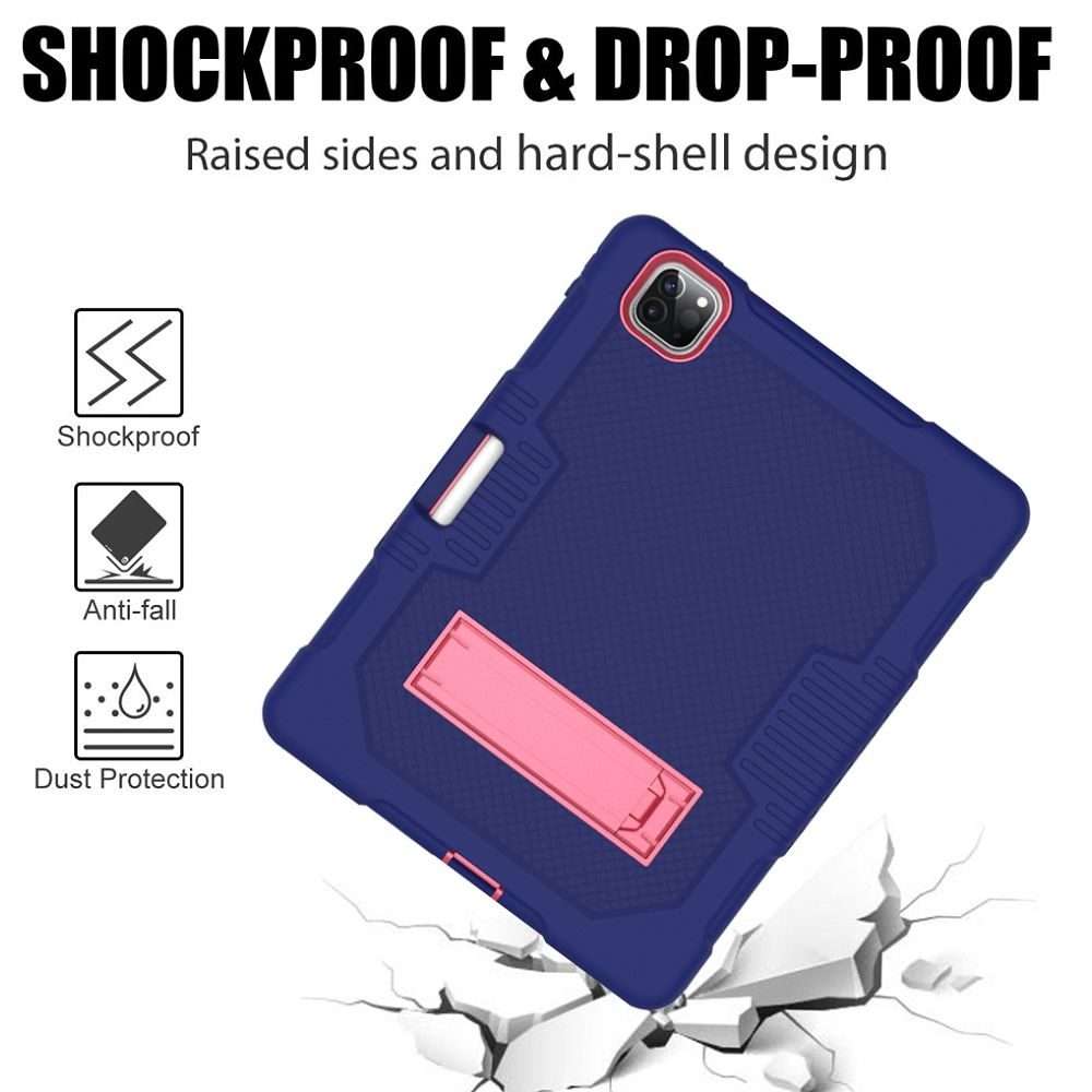 For iPad Pro 12.9 inch (2018/2020) Contrast Color Robot Shockproof Silicone + ... (Navy Blue Rose)