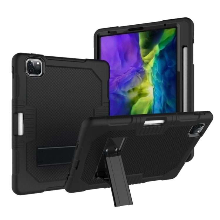 For iPad Pro 12.9 inch (2018/2020) Contrast Color Robot Shockproof Silicone + PC Prote ... (Black)
