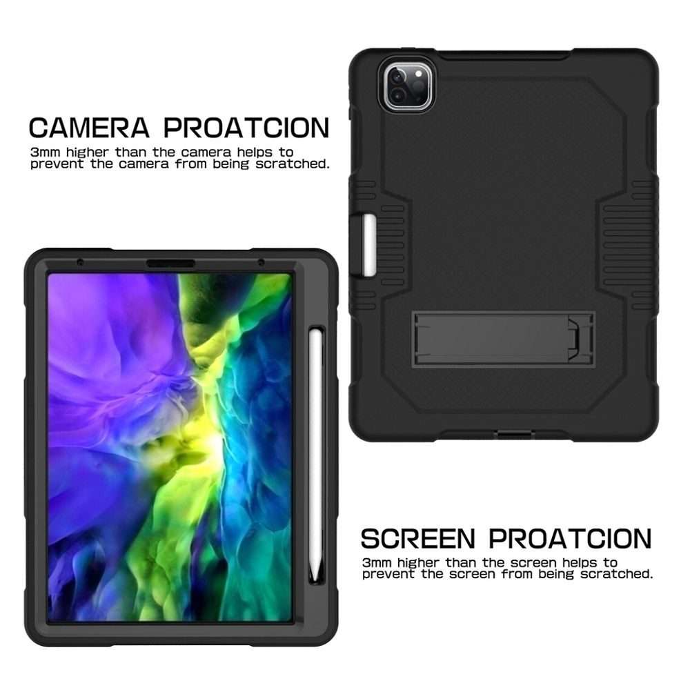 For iPad Pro 12.9 inch (2018/2020) Contrast Color Robot Shockproof Silicone + PC Prote ... (Black)