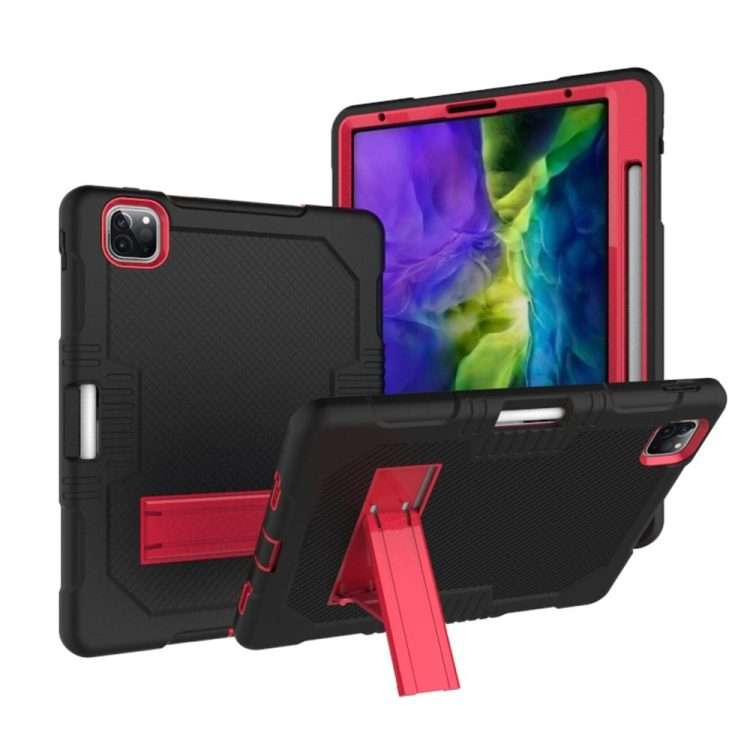For iPad Pro 12.9 inch (2018/2020) Contrast Color Robot Shockproof Silicone + PC P ... (Black Red)