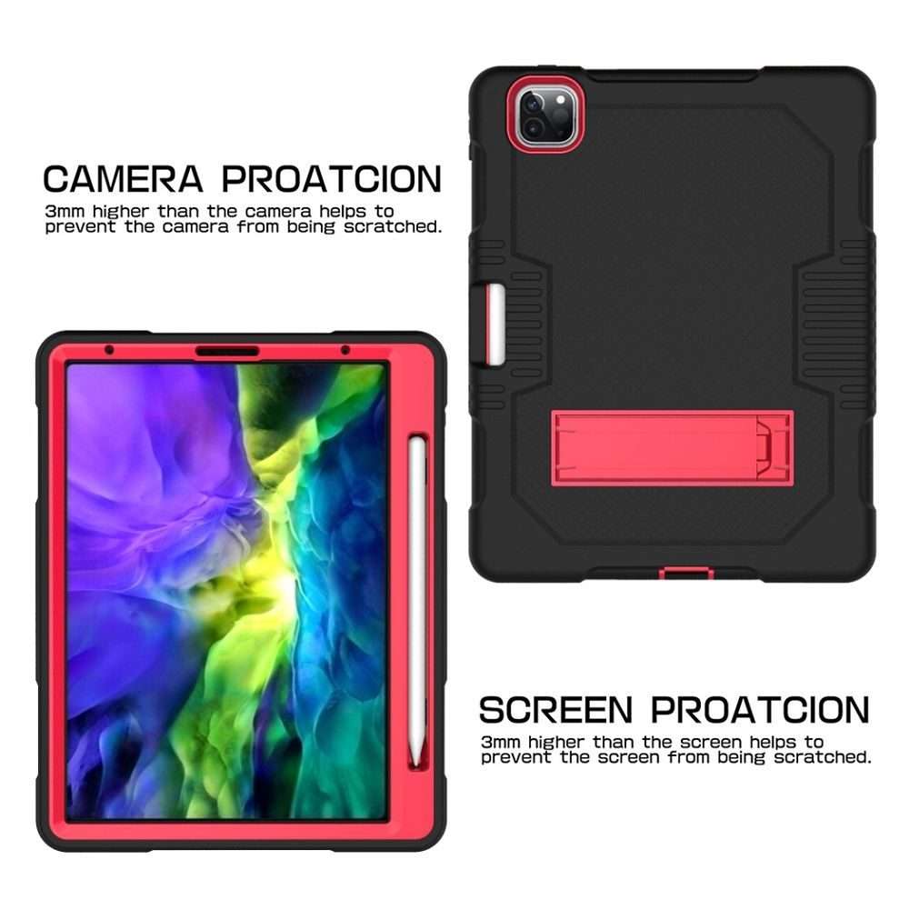 For iPad Pro 12.9 inch (2018/2020) Contrast Color Robot Shockproof Silicone + PC P ... (Black Red)