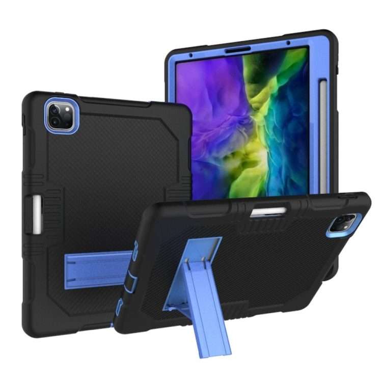 For iPad Pro 12.9 inch (2018/2020) Contrast Color Robot Shockproof Silicone + PC ... (Black Blue)