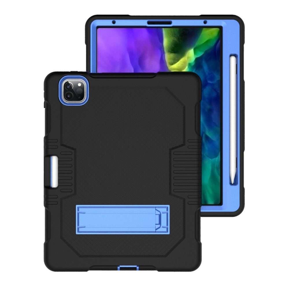 For iPad Pro 12.9 inch (2018/2020) Contrast Color Robot Shockproof Silicone + PC ... (Black Blue)