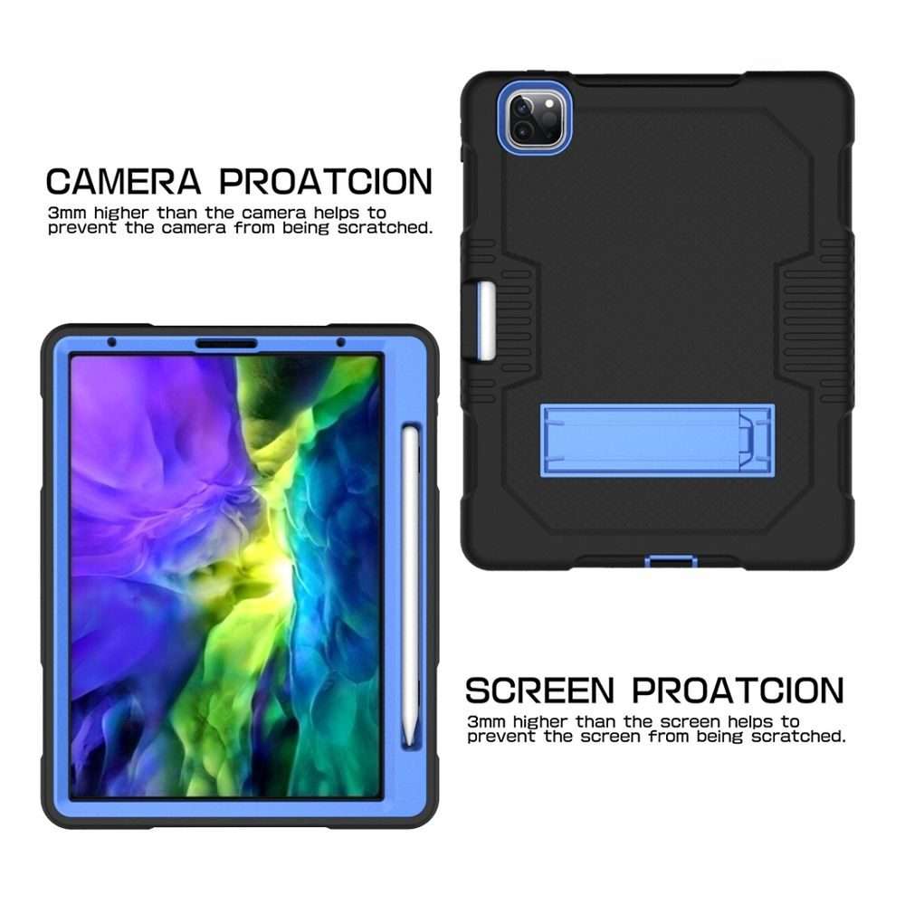 For iPad Pro 12.9 inch (2018/2020) Contrast Color Robot Shockproof Silicone + PC ... (Black Blue)