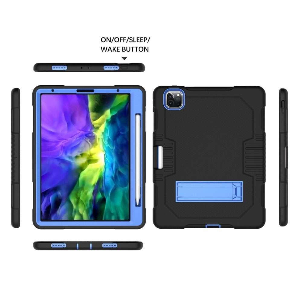 For iPad Pro 12.9 inch (2018/2020) Contrast Color Robot Shockproof Silicone + PC ... (Black Blue)