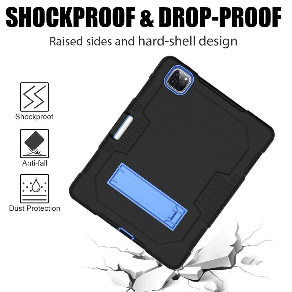 For iPad Pro 12.9 inch (2018/2020) Contrast Color Robot Shockproof Silicone + PC ... (Black Blue)
