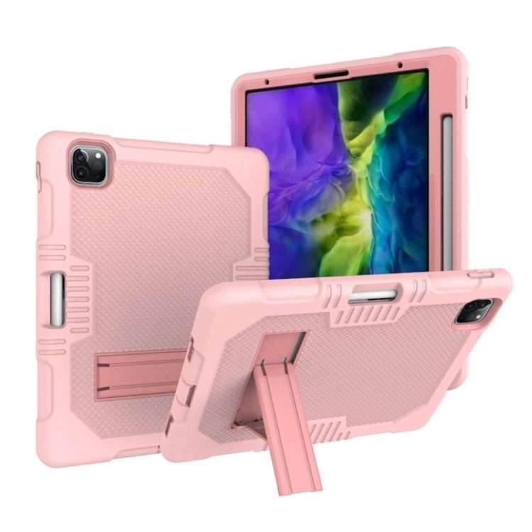 For iPad Pro 12.9 inch (2018/2020) Contrast Color Robot Shockproof Silicone + PC P ... (Rose Gold)