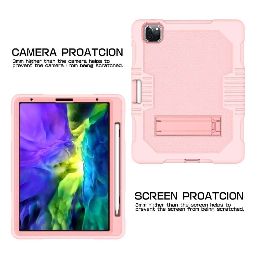 For iPad Pro 12.9 inch (2018/2020) Contrast Color Robot Shockproof Silicone + PC P ... (Rose Gold)