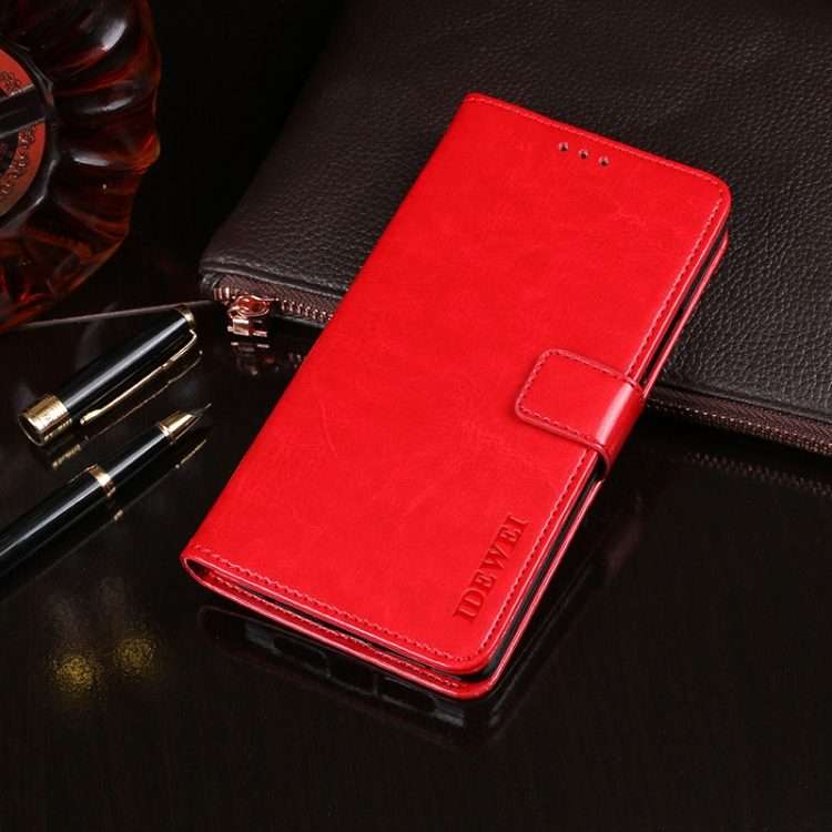 For Lenovo K12 Note idewei Crazy Horse Texture Horizontal Flip Leather Case with Holder ... (Red)