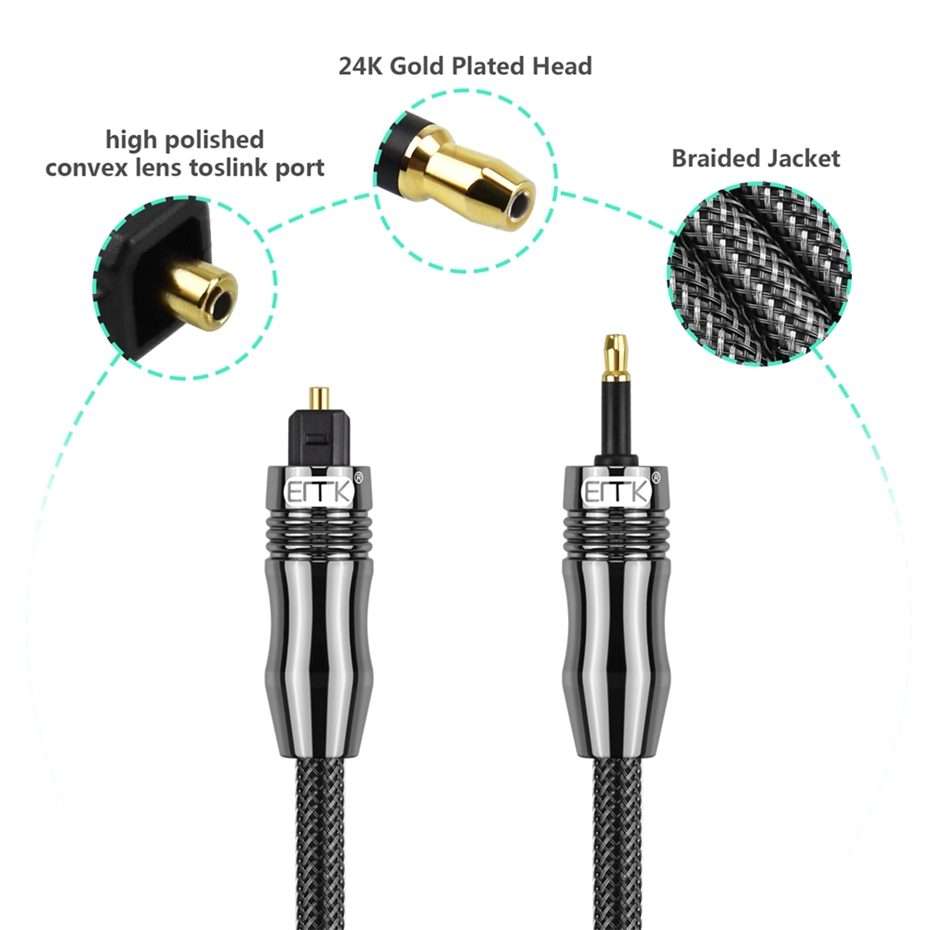 EMK OD6.0mm 3.5mm Digital Sound Toslink to Mini Toslink Digital Optical Audio Cable, Length:2m