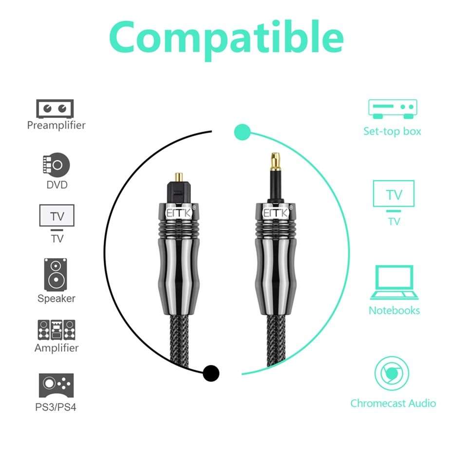 EMK OD6.0mm 3.5mm Digital Sound Toslink to Mini Toslink Digital Optical Audio Cable, Length:2m