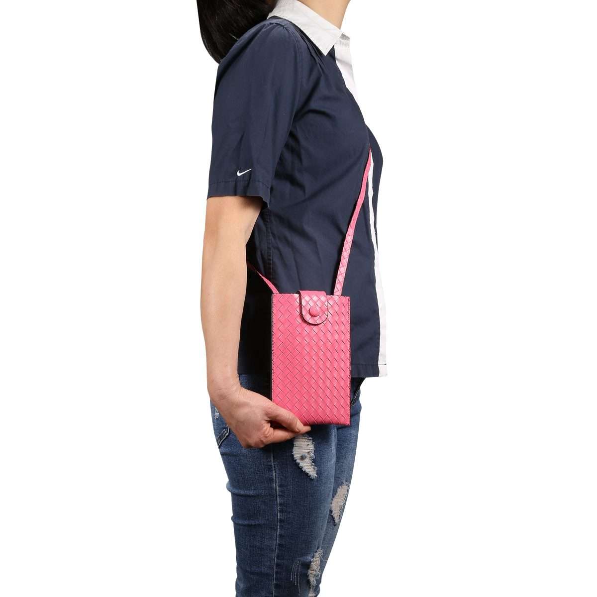 Braided Packing Simple High-end Mobile Phone Bag with Lanyard, Suitable for 6.7 inc ... (Rose Red)