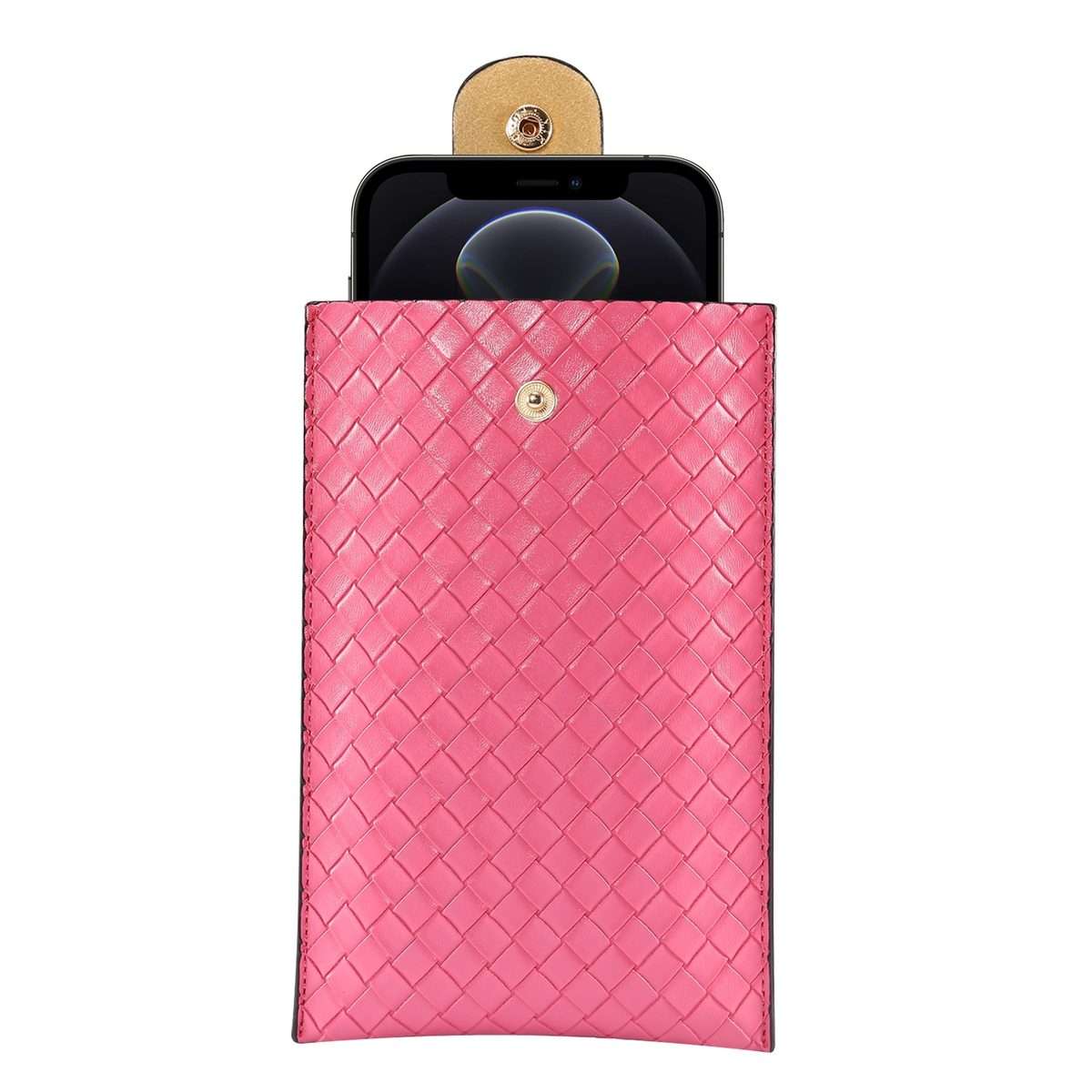 Braided Packing Simple High-end Mobile Phone Bag with Lanyard, Suitable for 6.7 inc ... (Rose Red)