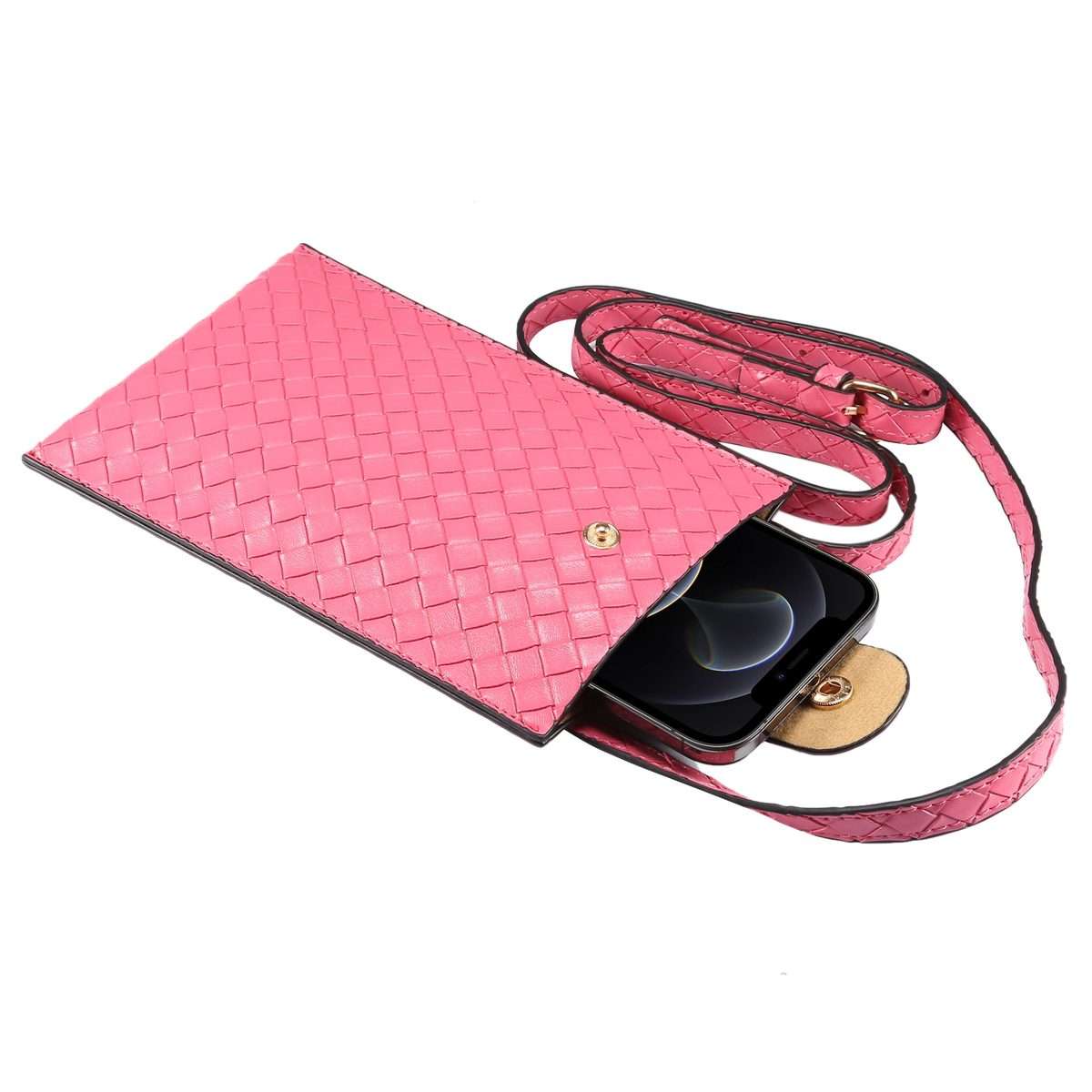 Braided Packing Simple High-end Mobile Phone Bag with Lanyard, Suitable for 6.7 inc ... (Rose Red)