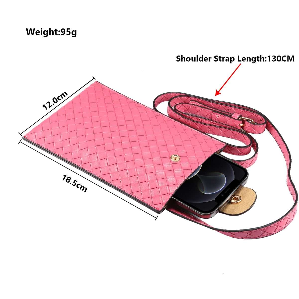 Braided Packing Simple High-end Mobile Phone Bag with Lanyard, Suitable for 6.7 inc ... (Rose Red)