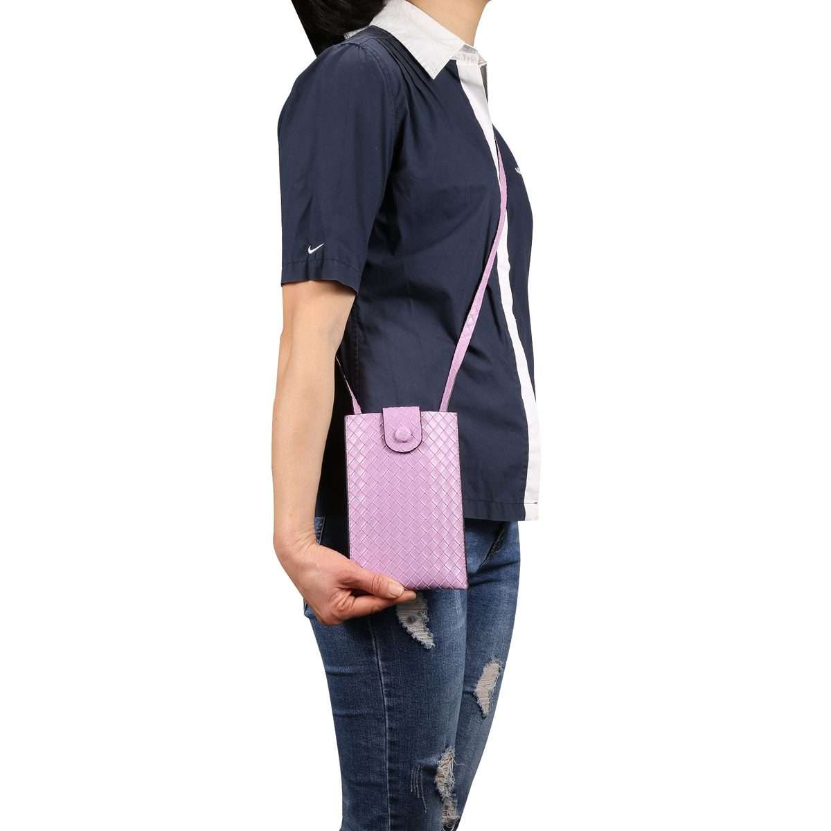 Braided Packing Simple High-end Mobile Phone Bag with Lanyard, Suitable for 6.7 ... (Light Purple)