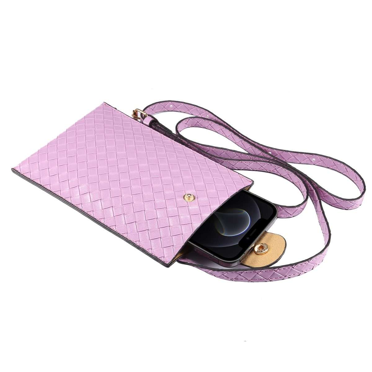 Braided Packing Simple High-end Mobile Phone Bag with Lanyard, Suitable for 6.7 ... (Light Purple)
