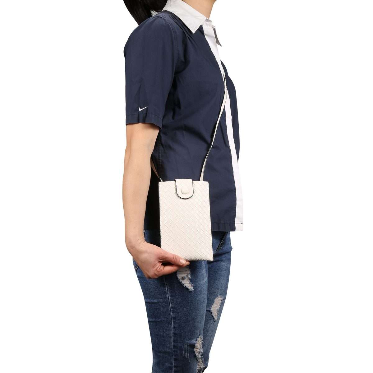 Braided Packing Simple High-end Mobile Phone Bag with Lanyard, Suitable for 6.7 inch S ... (White)