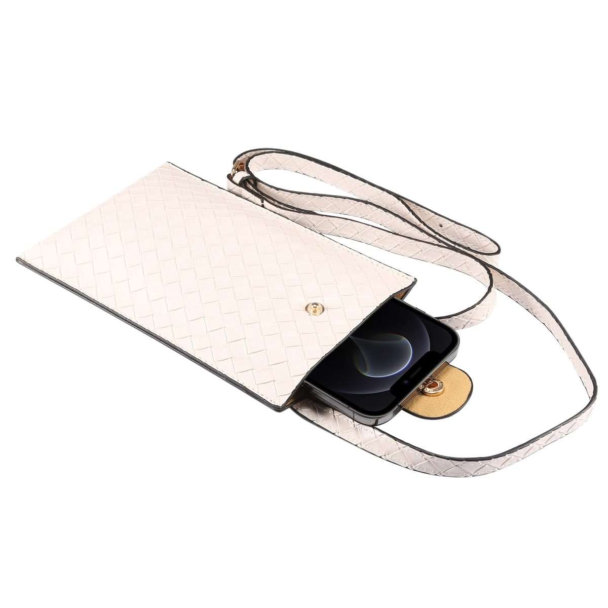 Braided Packing Simple High-end Mobile Phone Bag with Lanyard, Suitable for 6.7 inch S ... (White)