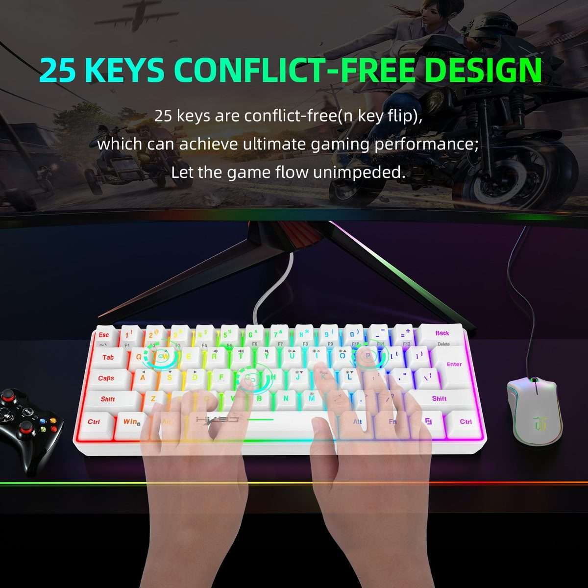 HXSJ V700 61 Keys RGB Lighting Gaming Wired Keyboard (White)