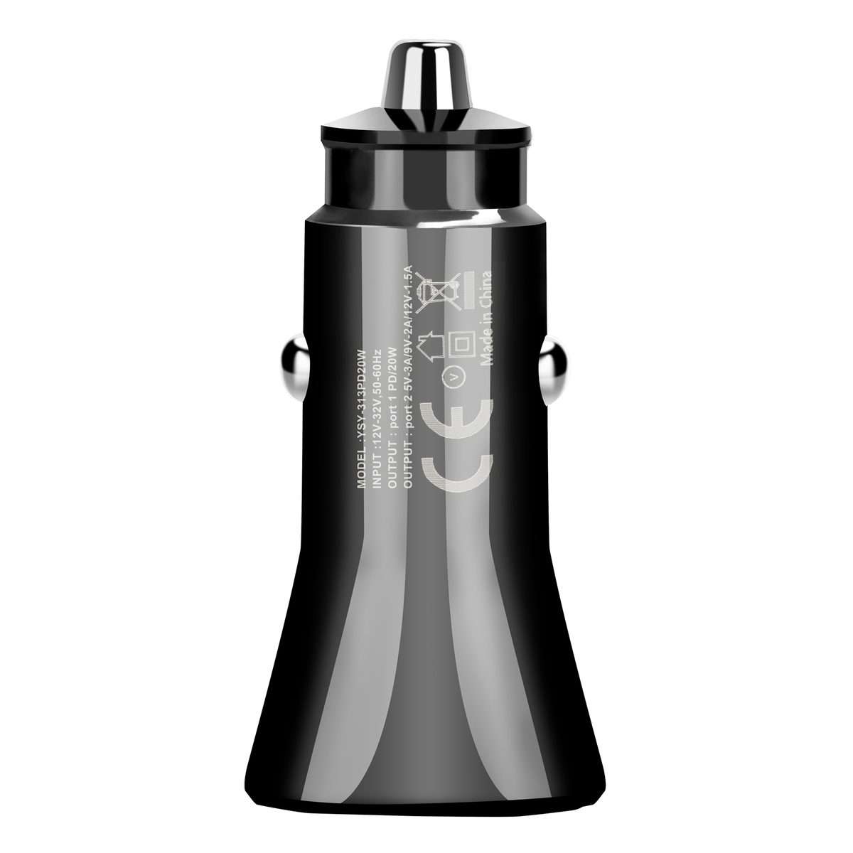 YSY-313PD20W QC3.0 USB + PD 20W USB-C / Type-C Triangle Dual Ports Fast Charging Car C ... (Black)