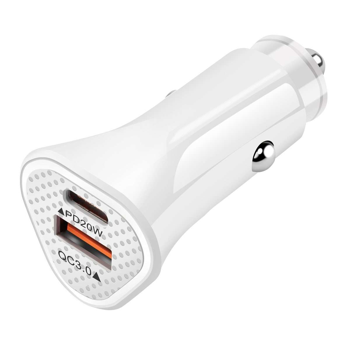 YSY-313PD30W QC3.0 USB + PD 30W USB-C / Type-C Triangle Dual Ports Fast Charging Car C ... (White)