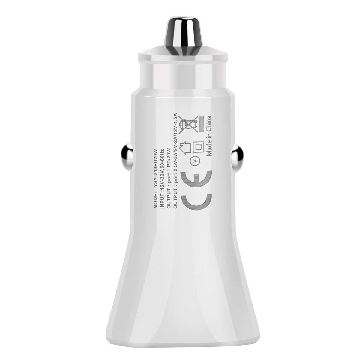 YSY-313PD30W QC3.0 USB + PD 30W USB-C / Type-C Triangle Dual Ports Fast Charging Car C ... (White)
