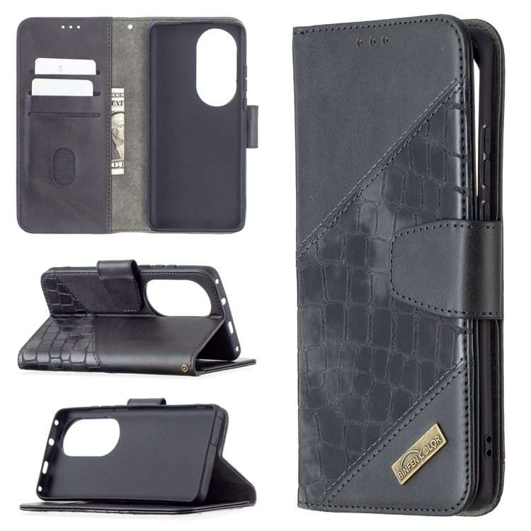 For Huawei P50 Pro Matching Color Crocodile Texture Horizontal Flip PU Leather Case wi ... (Black)
