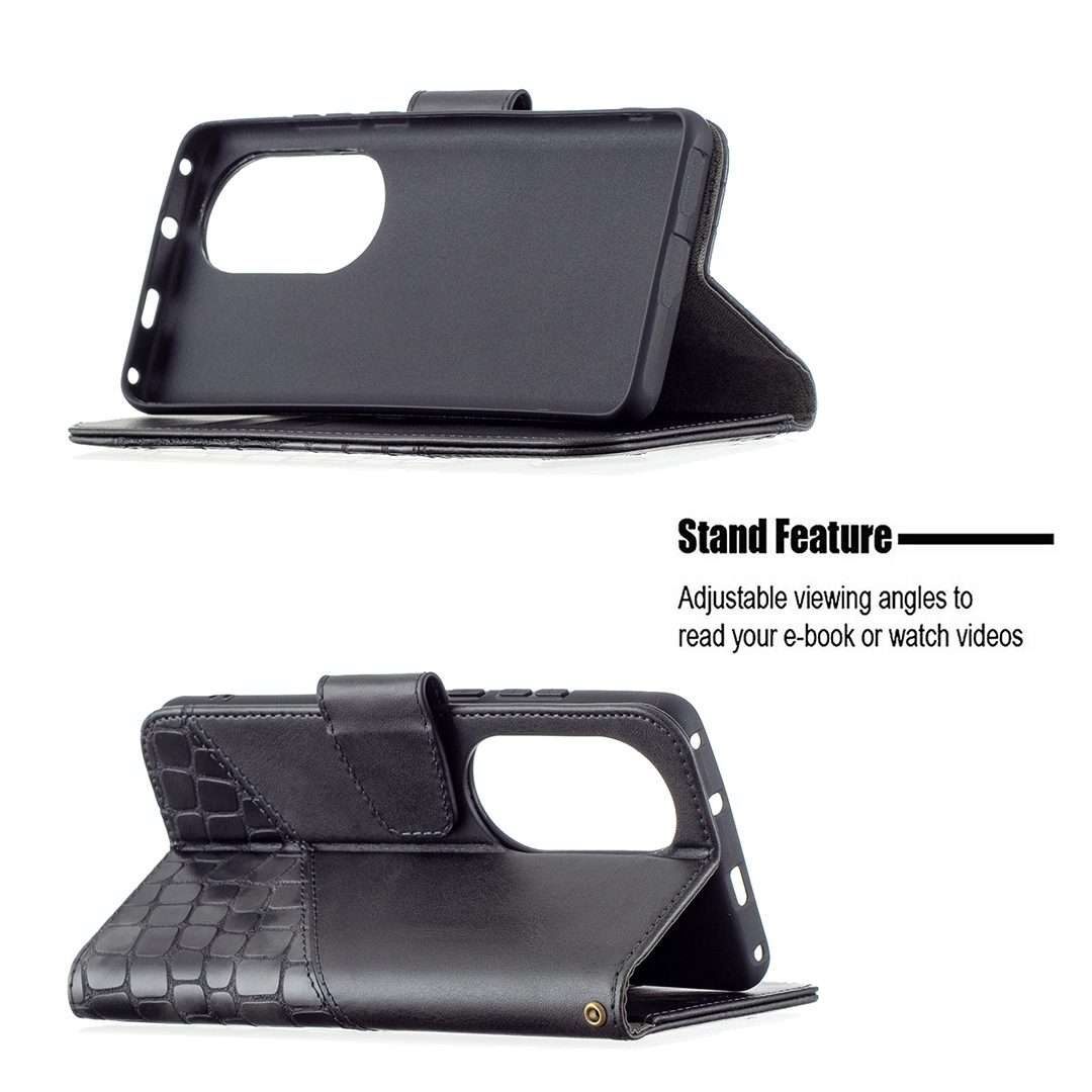 For Huawei P50 Pro Matching Color Crocodile Texture Horizontal Flip PU Leather Case wi ... (Black)