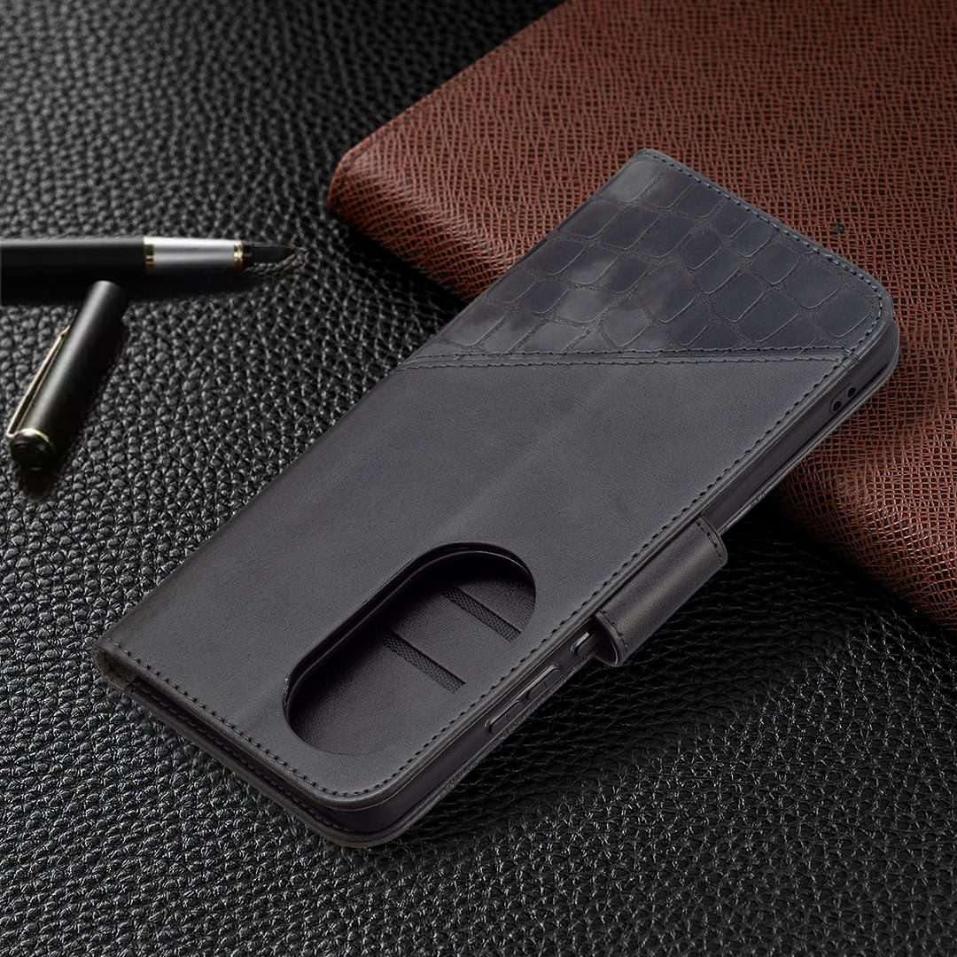 For Huawei P50 Pro Matching Color Crocodile Texture Horizontal Flip PU Leather Case wi ... (Black)
