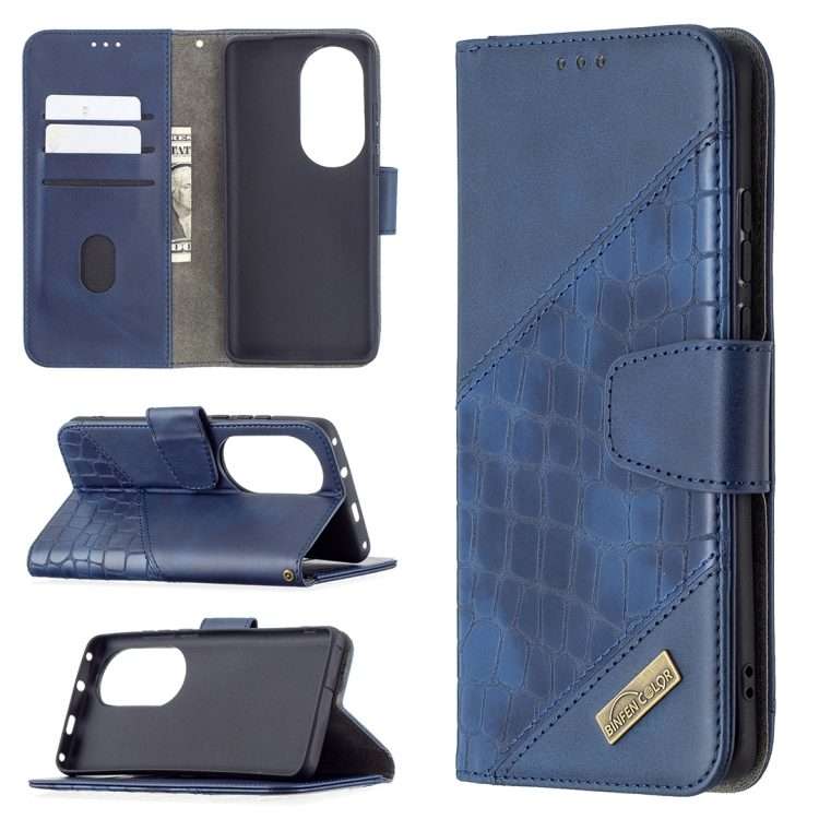 For Huawei P50 Pro Matching Color Crocodile Texture Horizontal Flip PU Leather Case wit ... (Blue)