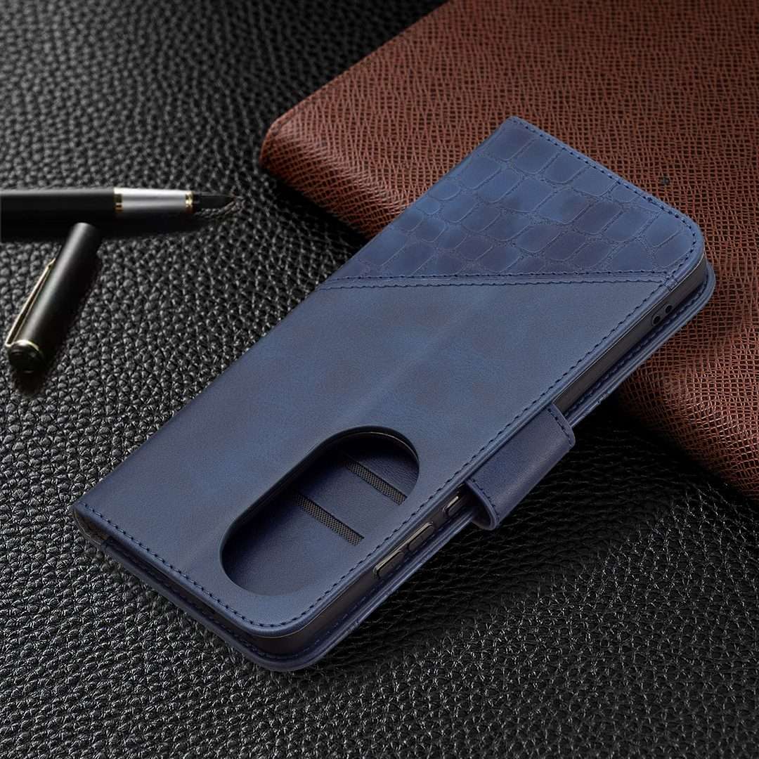 For Huawei P50 Pro Matching Color Crocodile Texture Horizontal Flip PU Leather Case wit ... (Blue)