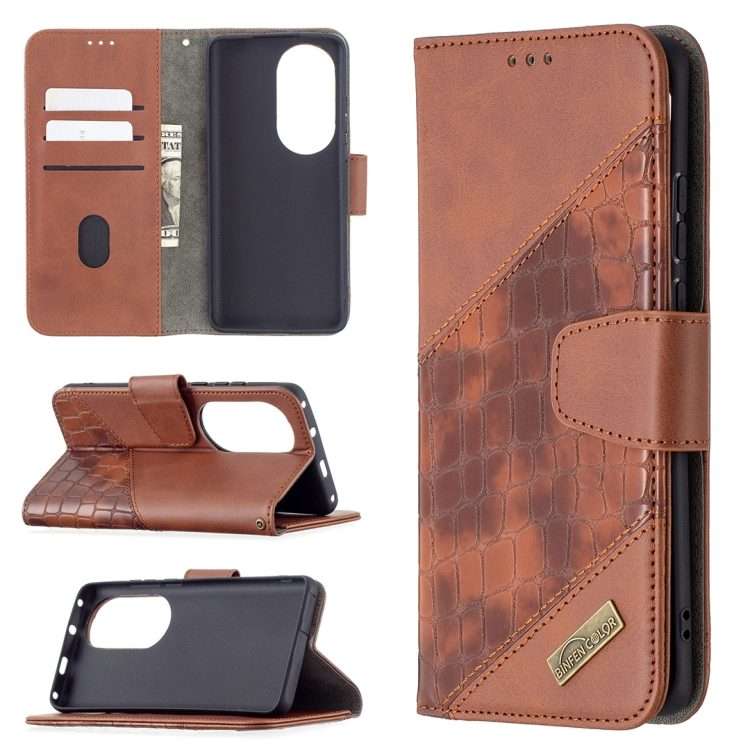 For Huawei P50 Pro Matching Color Crocodile Texture Horizontal Flip PU Leather Case wi ... (Brown)