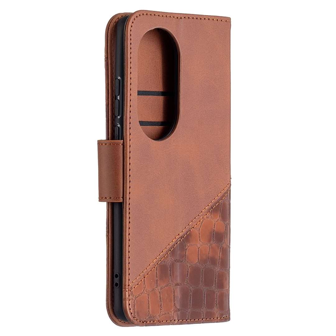For Huawei P50 Pro Matching Color Crocodile Texture Horizontal Flip PU Leather Case wi ... (Brown)