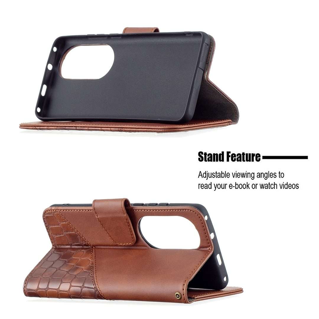 For Huawei P50 Pro Matching Color Crocodile Texture Horizontal Flip PU Leather Case wi ... (Brown)