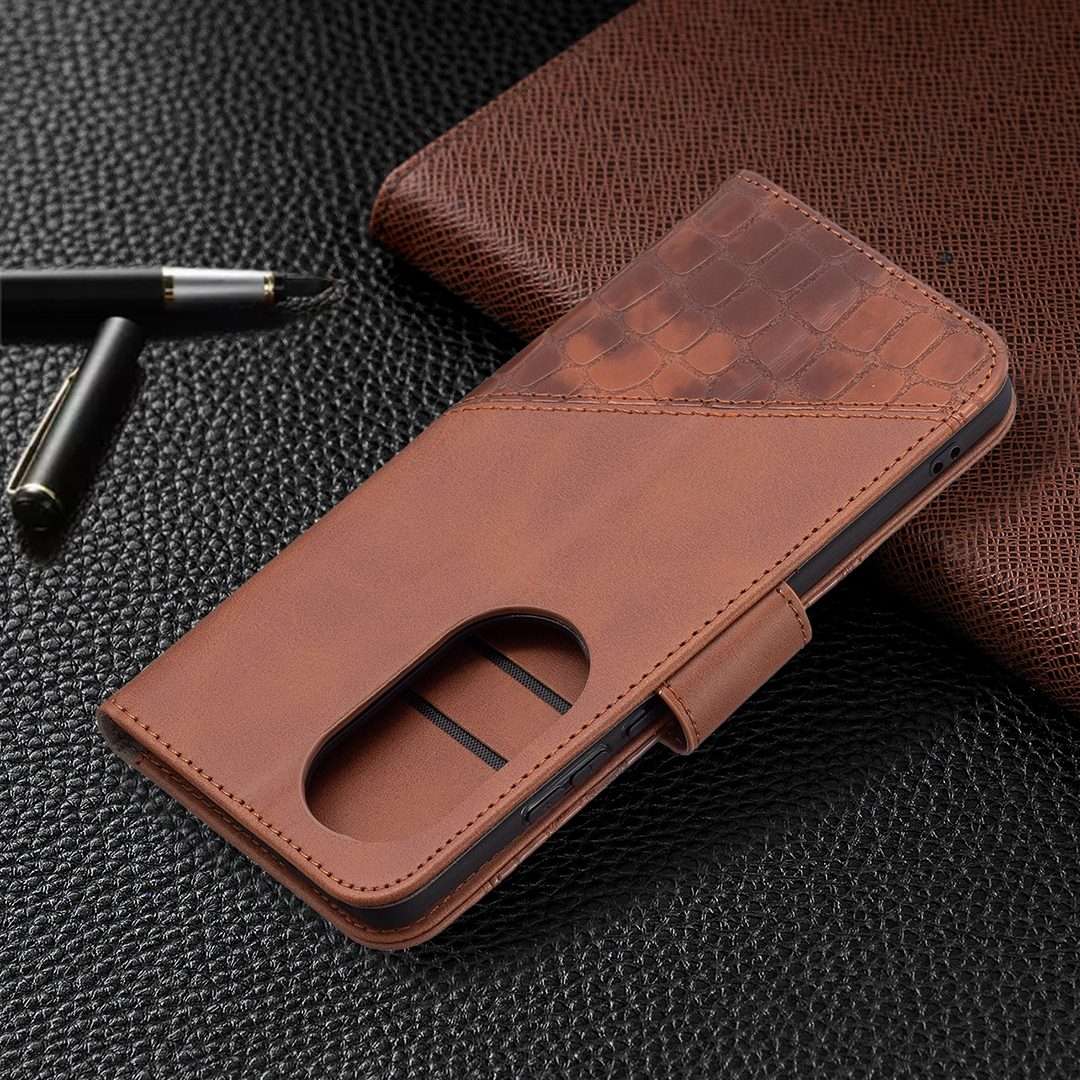 For Huawei P50 Pro Matching Color Crocodile Texture Horizontal Flip PU Leather Case wi ... (Brown)