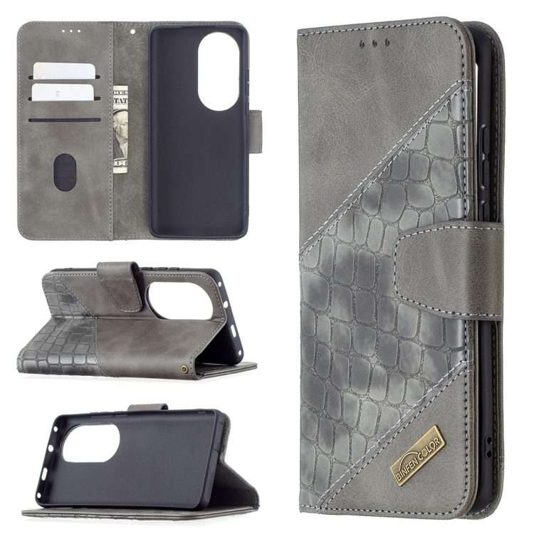 For Huawei P50 Pro Matching Color Crocodile Texture Horizontal Flip PU Leather Case wit ... (Grey)
