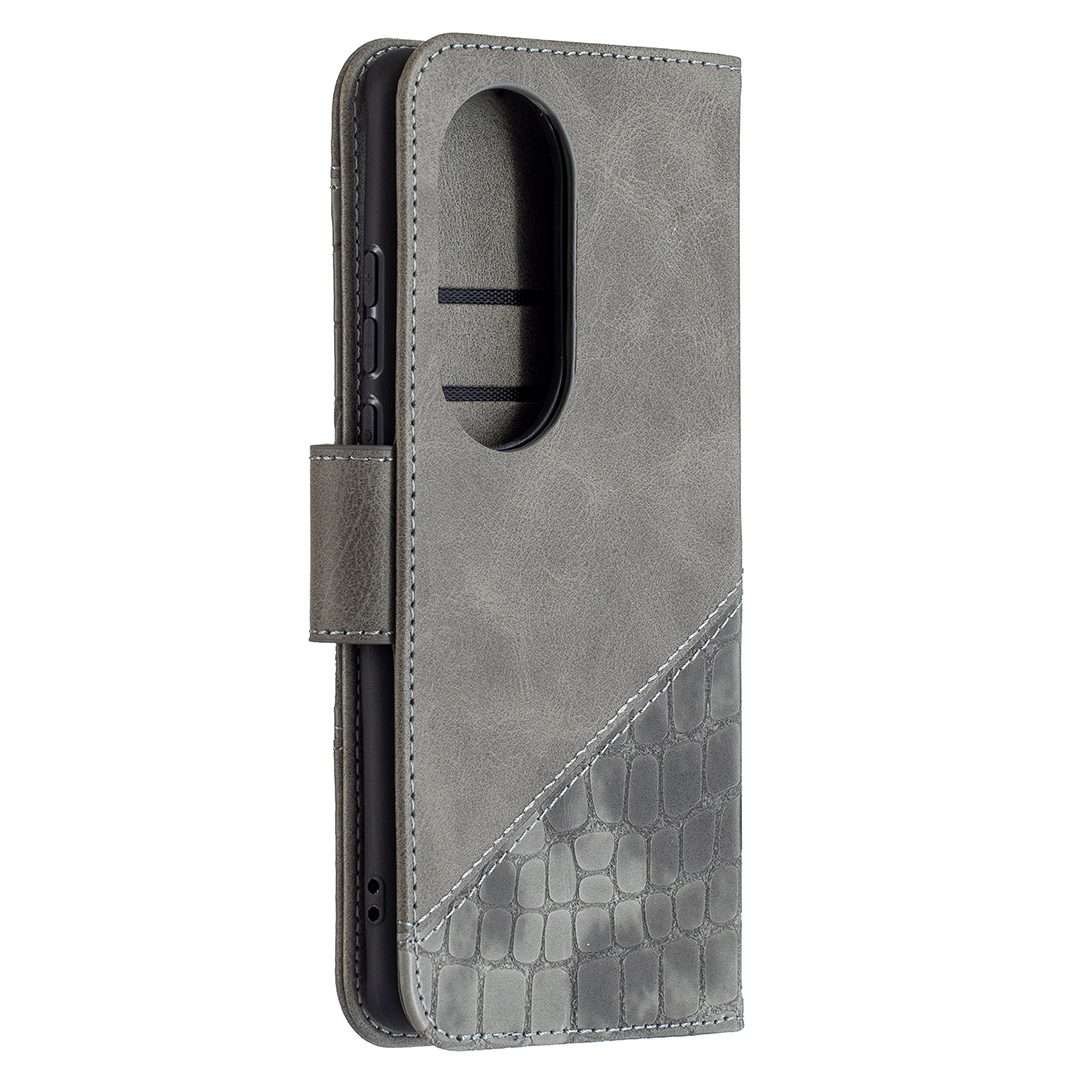 For Huawei P50 Pro Matching Color Crocodile Texture Horizontal Flip PU Leather Case wit ... (Grey)