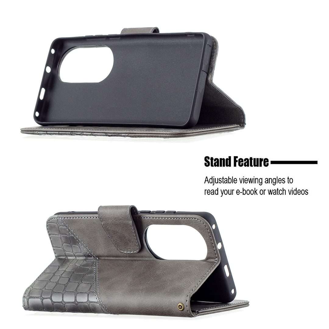 For Huawei P50 Pro Matching Color Crocodile Texture Horizontal Flip PU Leather Case wit ... (Grey)