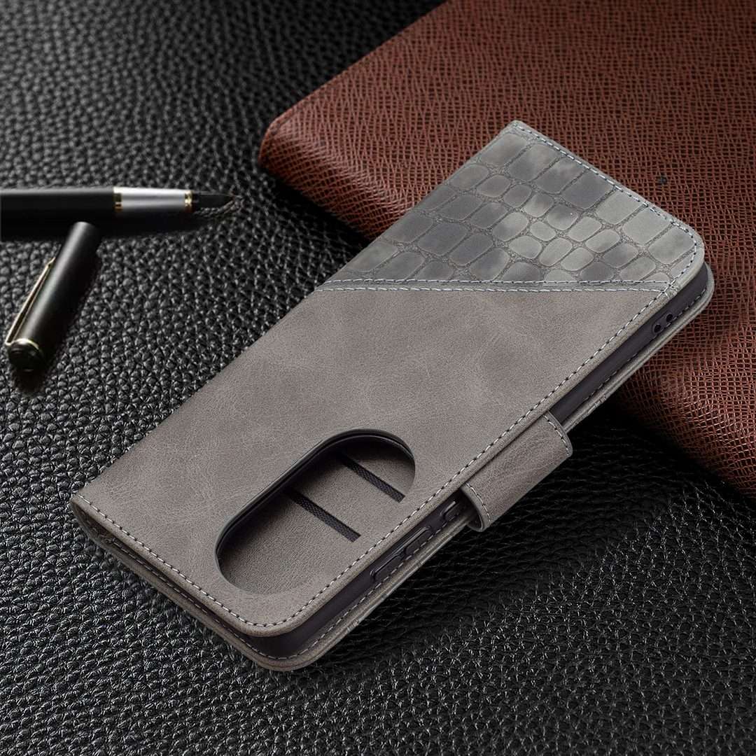 For Huawei P50 Pro Matching Color Crocodile Texture Horizontal Flip PU Leather Case wit ... (Grey)