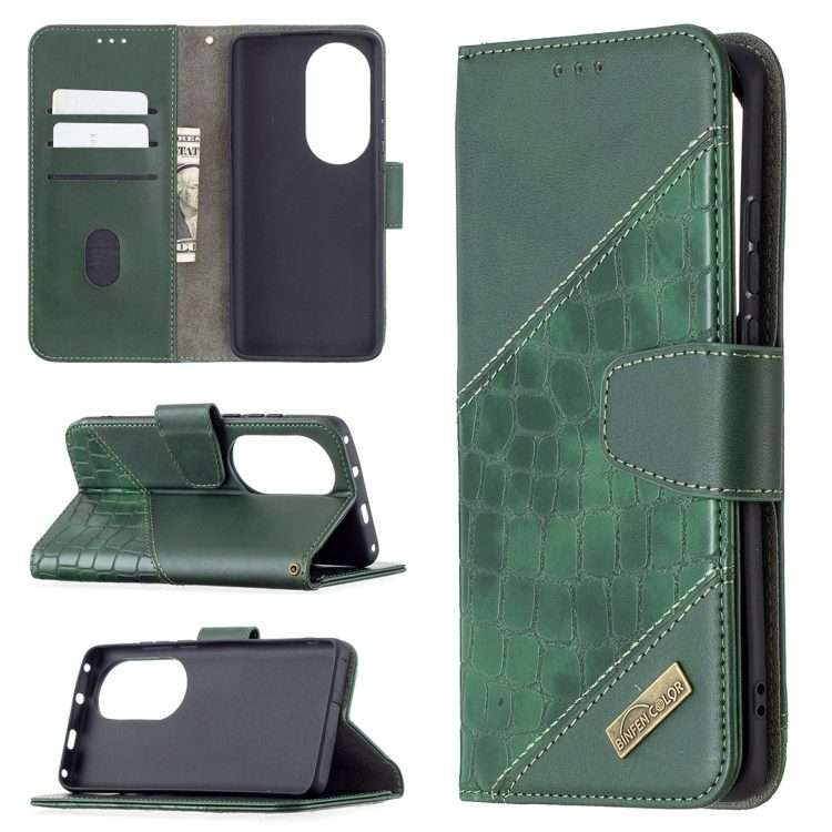For Huawei P50 Pro Matching Color Crocodile Texture Horizontal Flip PU Leather Case wi ... (Green)
