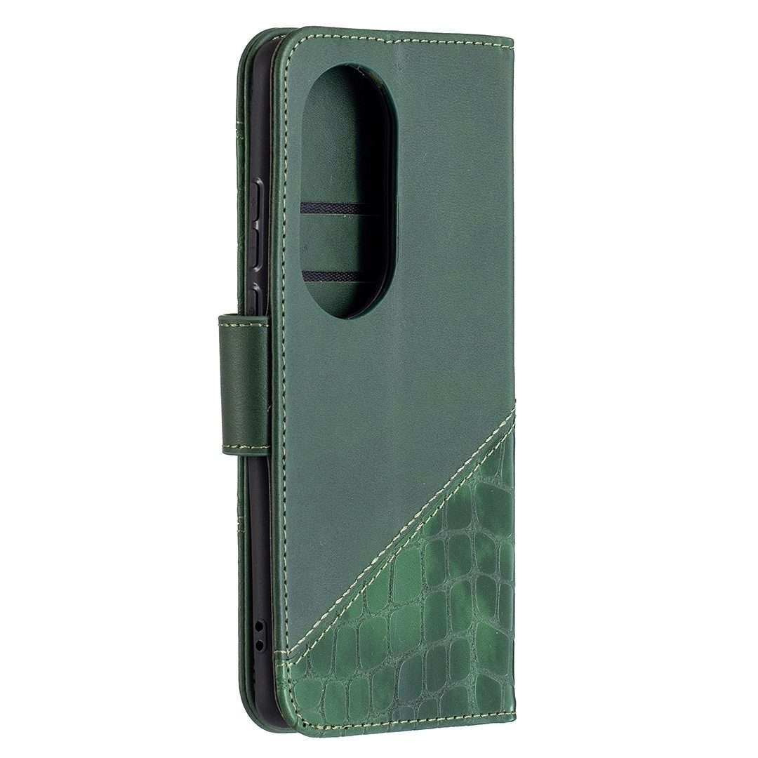 For Huawei P50 Pro Matching Color Crocodile Texture Horizontal Flip PU Leather Case wi ... (Green)