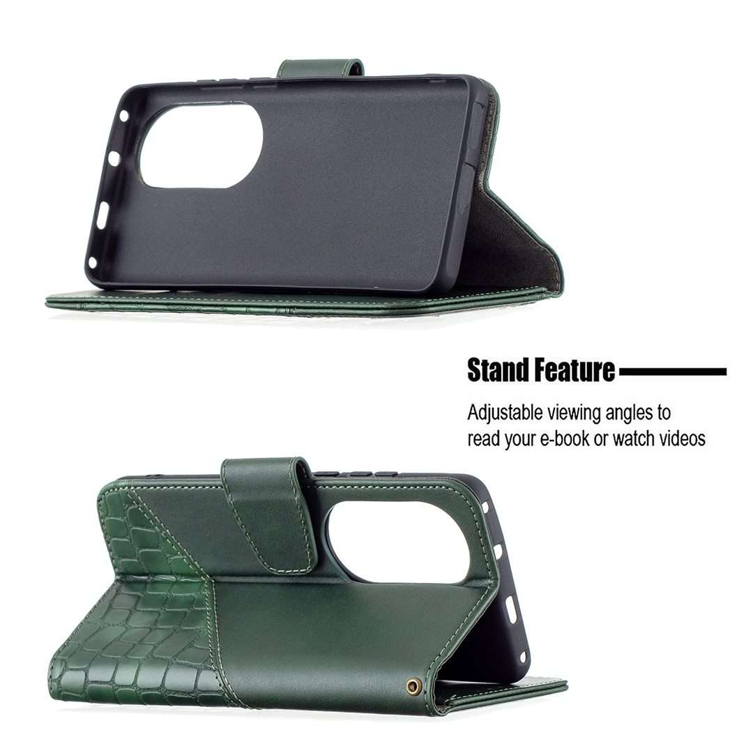 For Huawei P50 Pro Matching Color Crocodile Texture Horizontal Flip PU Leather Case wi ... (Green)