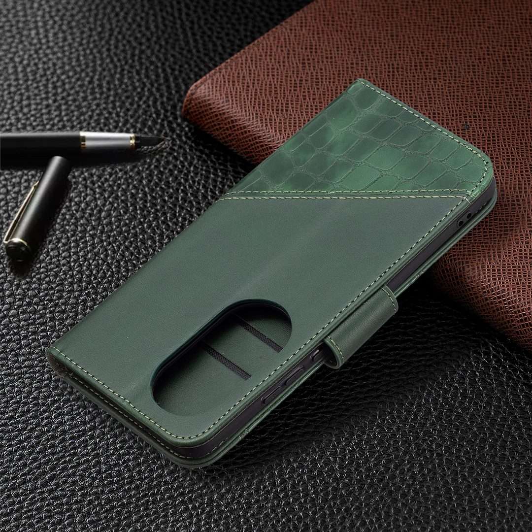 For Huawei P50 Pro Matching Color Crocodile Texture Horizontal Flip PU Leather Case wi ... (Green)