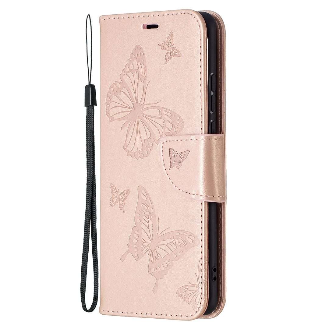 For Huawei P50 Pro Two Butterflies Embossing Pattern Horizontal Flip Leather Case ... (Rose Gold)
