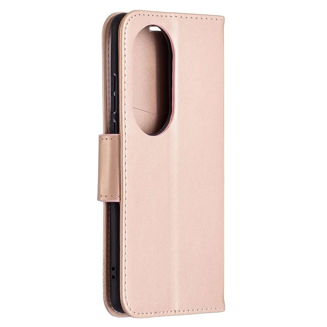 For Huawei P50 Pro Two Butterflies Embossing Pattern Horizontal Flip Leather Case ... (Rose Gold)