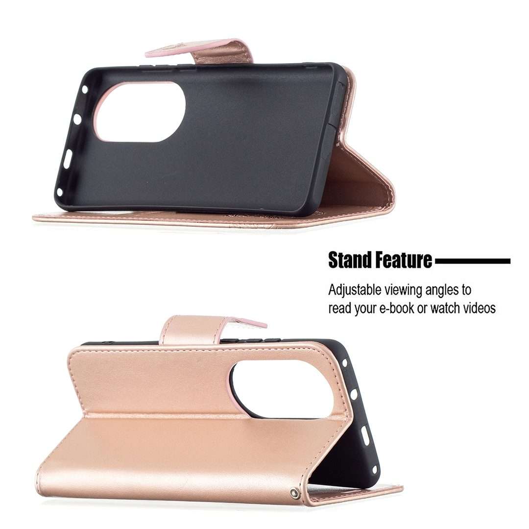 For Huawei P50 Pro Two Butterflies Embossing Pattern Horizontal Flip Leather Case ... (Rose Gold)