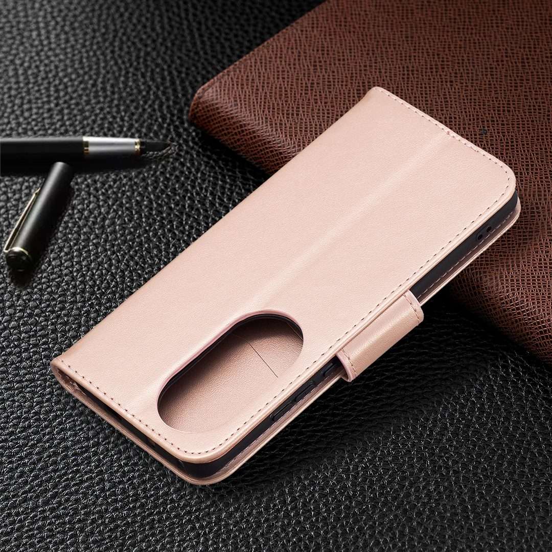 For Huawei P50 Pro Two Butterflies Embossing Pattern Horizontal Flip Leather Case ... (Rose Gold)